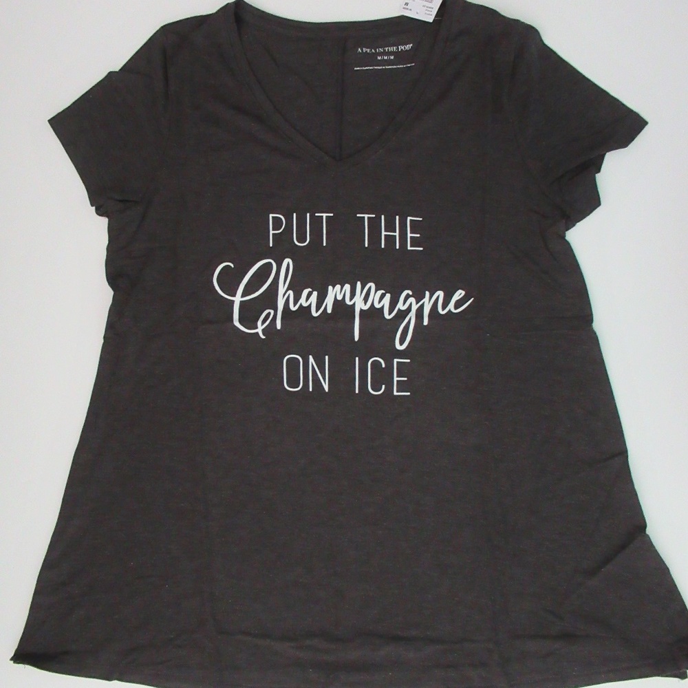 Pea in the Pod Maternity Short Sleeve Tee Put Champagne on Ice T-shirt NWT